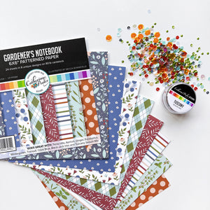 The patterns included in the Gardener's Notebook patterned paper pack, and Tuscany sequins.
