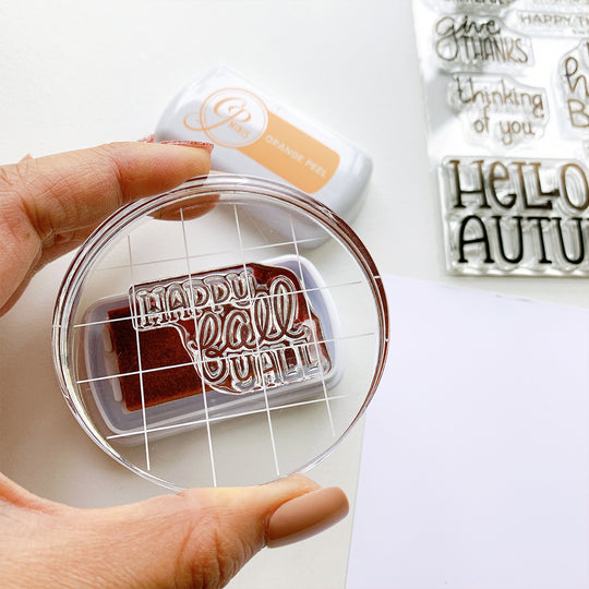 Happy Fall y'all stamp on round acrylic block