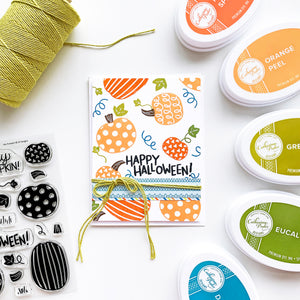 Happy Halloween sentiment with pumpkins and Fall Pick-n-Mix Patterned Paper