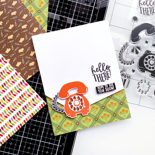 Rotary phone with hello there sentiment and green border