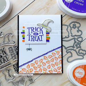 Trick or treat sentiment with candy corns and witch hat
