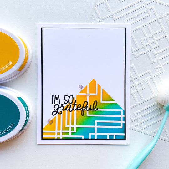 I'm so grateful card with in the square stencil
