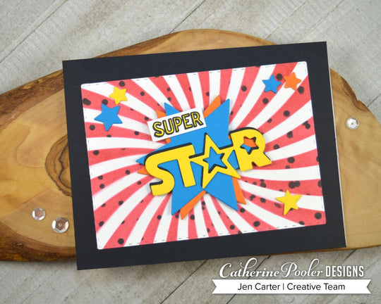 super star card with twisted sunburst