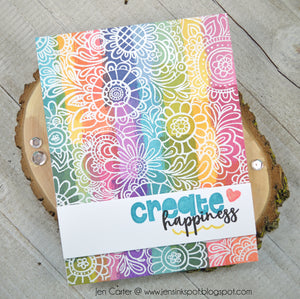 Rainbow Doodle Garden Background Stamp with create happiness sentiment