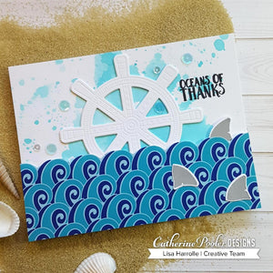 Thank you card with ship wheel and waves