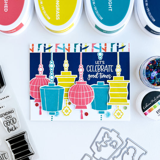 let's celebrate good times card with lanterns