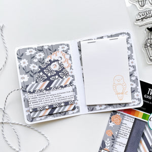 Notepad folder using Twilight Reading Patterned Paper, and Lovebird stamp set.