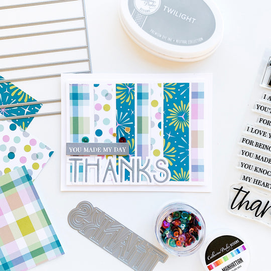 Deco Thanks on Pop the Bubble striped paper background