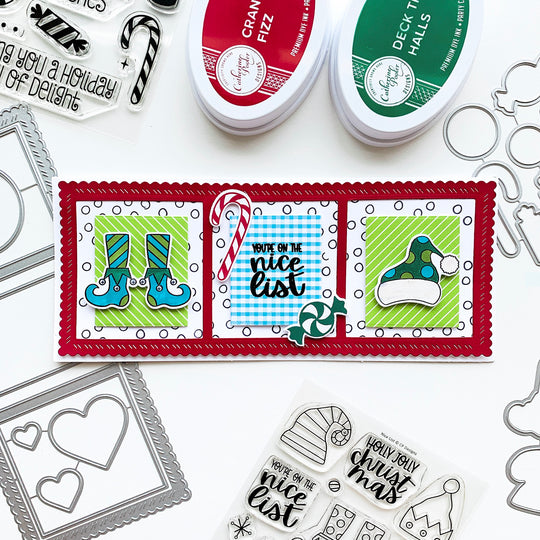 slimline card holiday card with nice list stamps