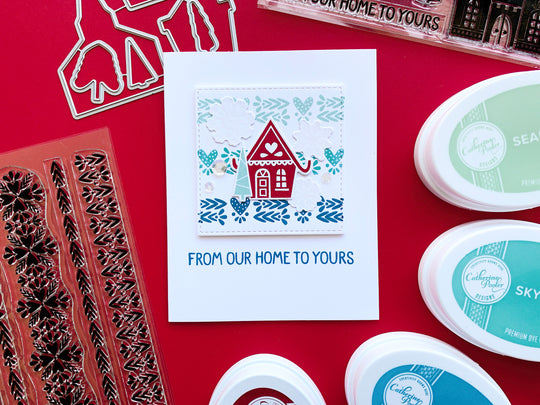 Alpine Village House with Nordic Border Background Card