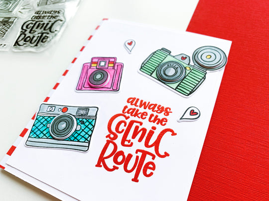 Card with cameras and sentiment