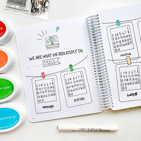 Habit tracker spread in Canvo journal with oh snap! stamp