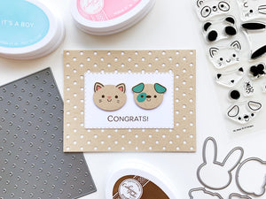congrats card with oh baby stamps and polka dot cover plate
