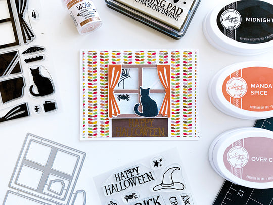 Card with on the window sill die and everything but the broom stamps