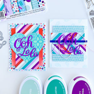two cards made with Ooh La La Word Die and Under the Eiffel Tower Patterned Paper