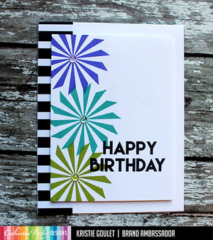 happy birthday card with party fans