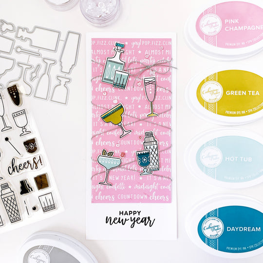 Cocktail Party Glasses on POP the Bubbly Patterned Paper Slimline CArd