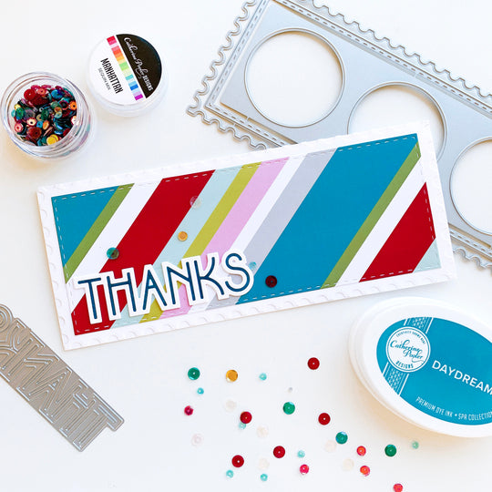 Deco Thanks  on striped background slimline card