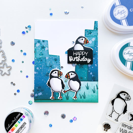 happy birthday card with ocean chums stamps and portsmouth sequins