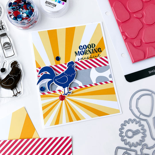 Blue Rooster over Sunburst Patterned paper
