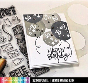 happy birthday card with round balloons