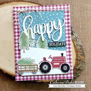 Happy Holidays card with trees and patterns & pine paper