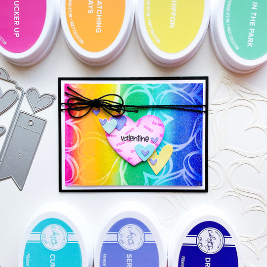 Rainbow Scribbled Hearts background with Valentine Hearts