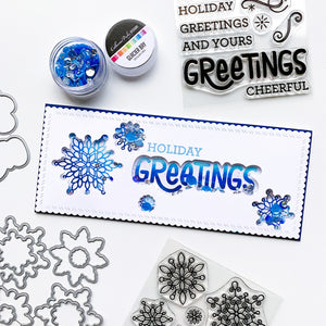 holiday greetings slimline card with scrolling snowflakes