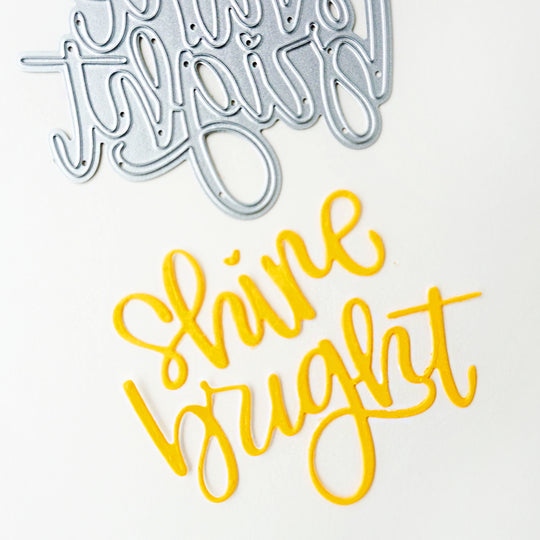 Shine Bright Word Die yellow sample