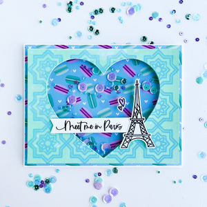 Meet me in Paris shaker card made with Paris sequins