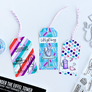 three tags made with Under the Eiffel Tower Patterned Paper