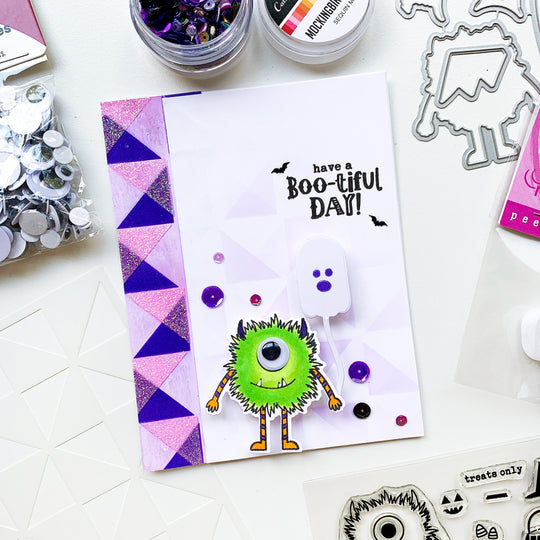 Green Monster with Pinwheel stencil purple side strip