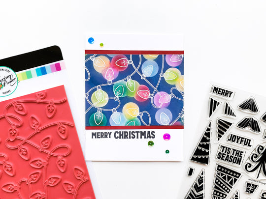 merry christmas card with string lights