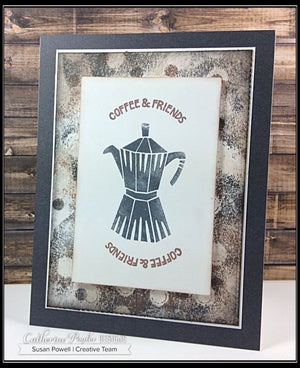 coffee and friends card with scattered circles