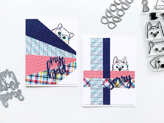 Two cards with my bad sentiments and peeking pets