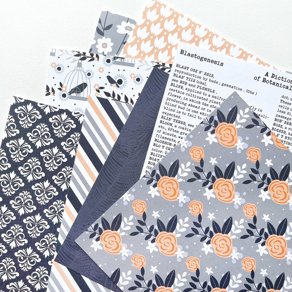Patterns included in Twilight Reading 6x6 patterned paper pack.