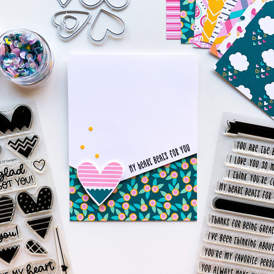 my heart beats for you card with patterned paper