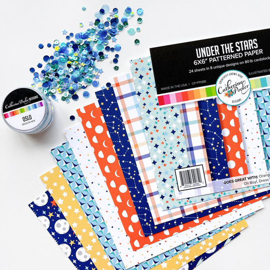 Under the Stars patterned paper and Oslo sequin mix.