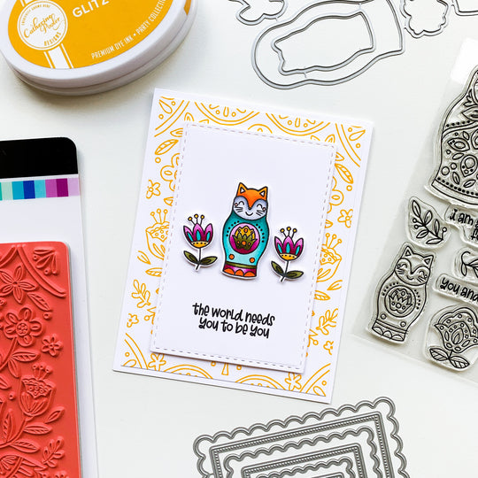 card with sentiment and we fit stamps