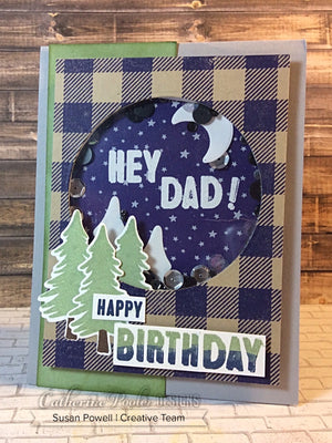 happy birthday shaker card with trees