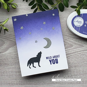 wild about you card with wolf and moon