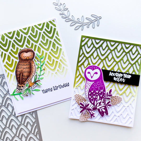 two cards made with Under My Wing Cover Plate Die