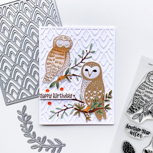happy birthday card with owls perched on sprigs