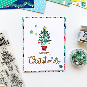 Merry Christmas card with wintergreen sequins