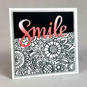 black and white Doodle Garden Background Stamp with coral smile word die