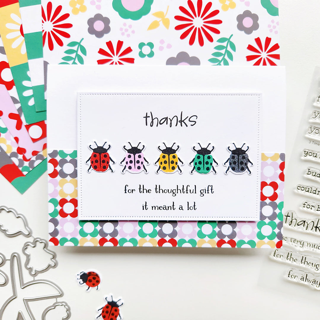 Handmade thanks card with colorful ladybugs using the Wild Flowers stamp set.