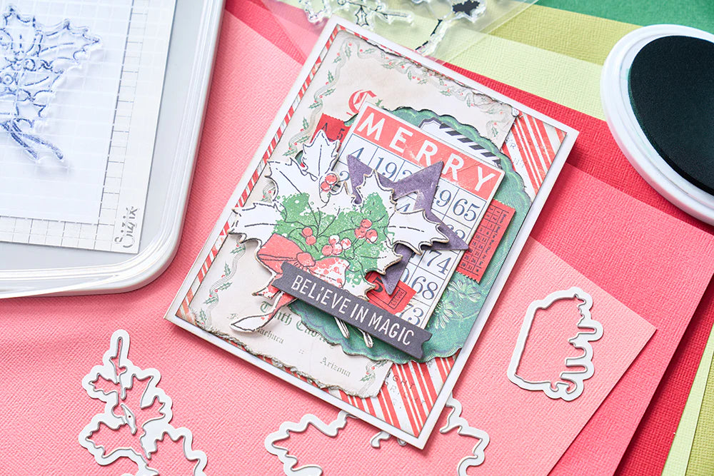 Pencil Line Holly Stamp Set with Framelits by Sizzix