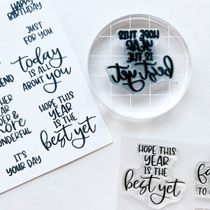 Stamped sentiments from the Best Birthday yet sentiments stamp set