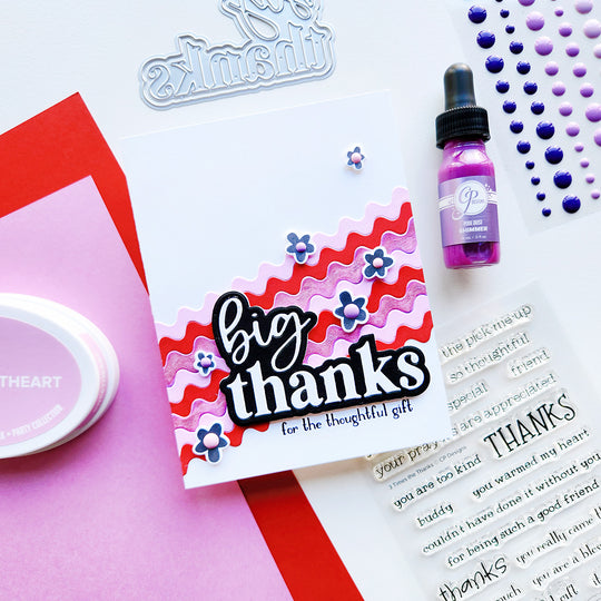 Handmade big thanks card with diagonal Rick Rack Strips and flowers.