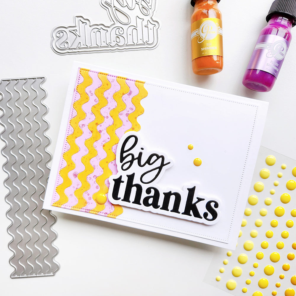 Handmade big thanks card with Glitz and Pixie Dust Rick Rack Strips, Shimmers and Enamel Dots.